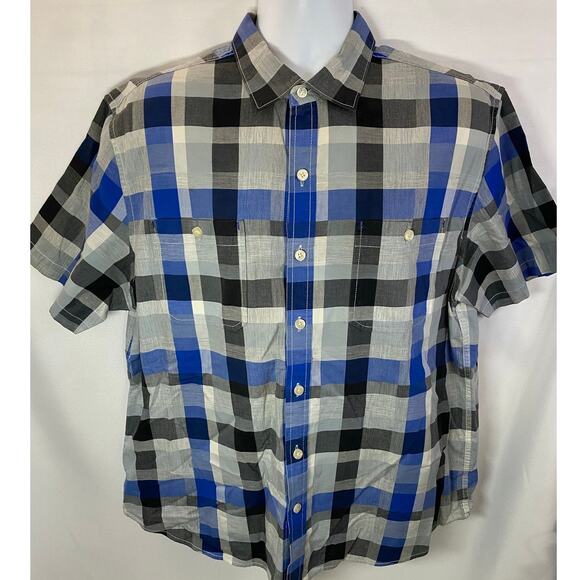Tommy Bahama Coconut Point Shirt L Blue Check Button Up Short Sleeve - Picture 1 of 7